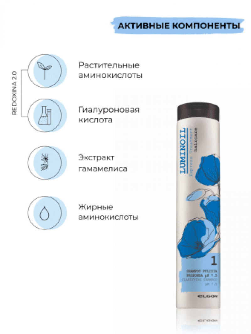 Elgon Luminoil 1 Шампунь для глубокого очищения волос Shampoo Pulizia Profonda 250мл