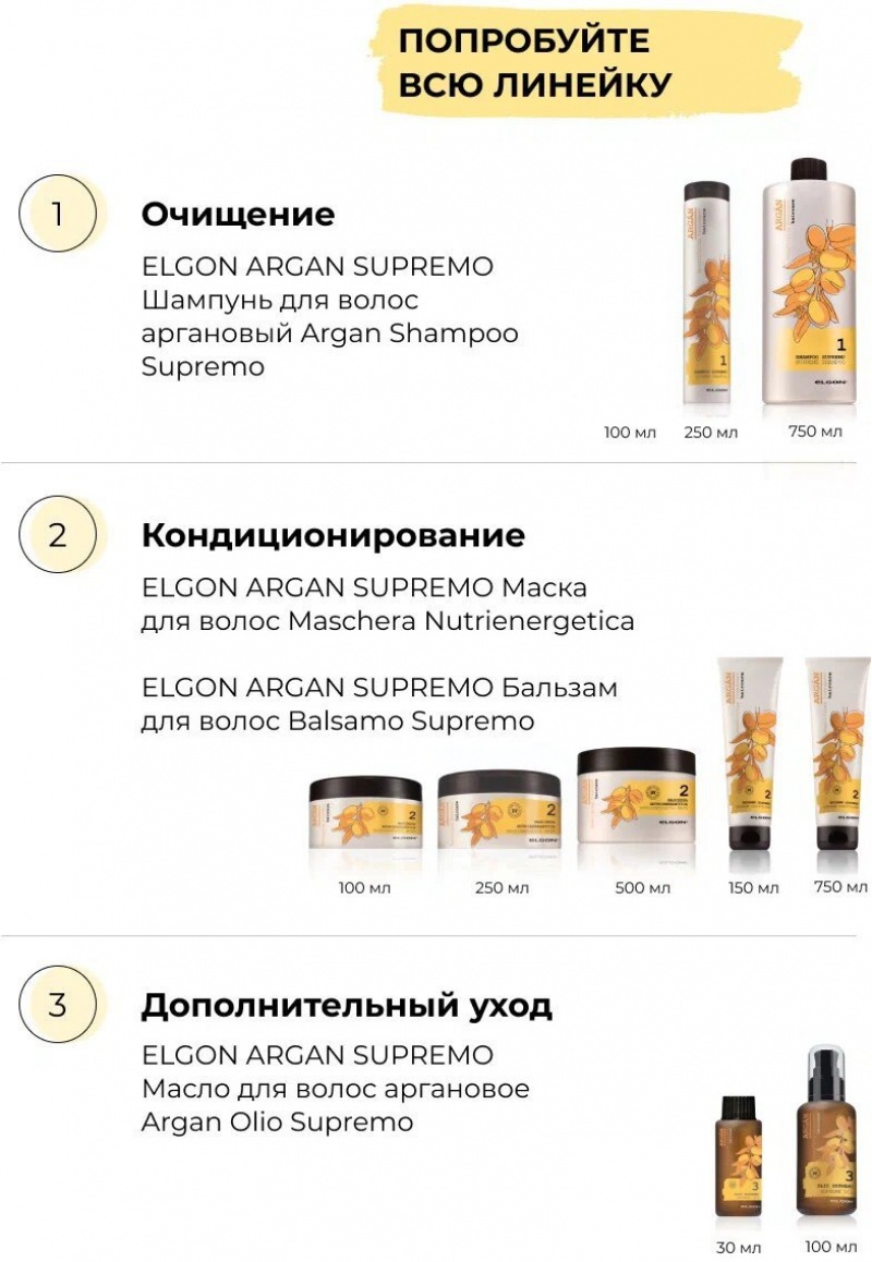 ELGON ARGAN SUPREMO Кондиционер для волос с маслом арганы BALSAMO SUPREMO 150мл